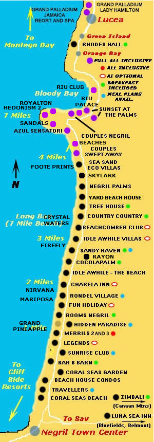 Map Of Hotels On 7 Mile Beach Negril Jamaica 2018 World S Best Hotels